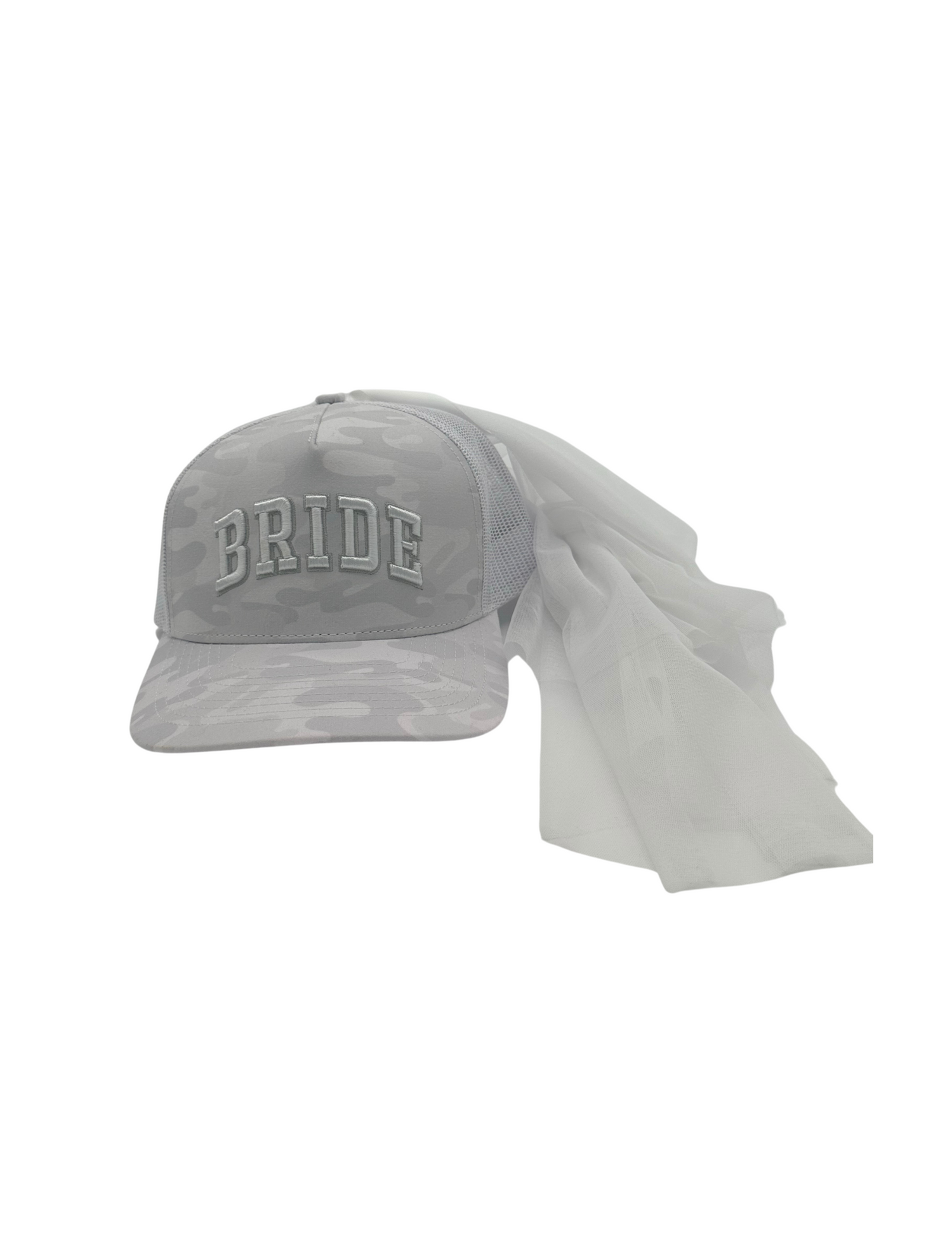 White Camo Bride Trucker Hat with Removable Veil