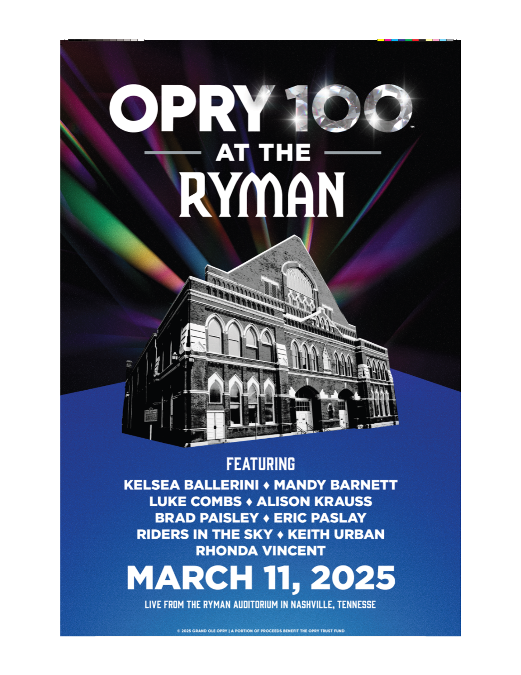 Opry 100 Show at the Ryman - Lineup Poster for 03/11/25