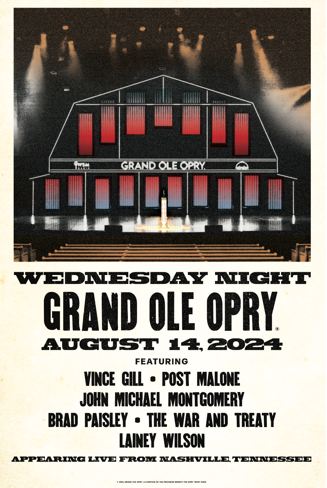 Post Malone Opry Debut Line Up Poster - August 14 2024