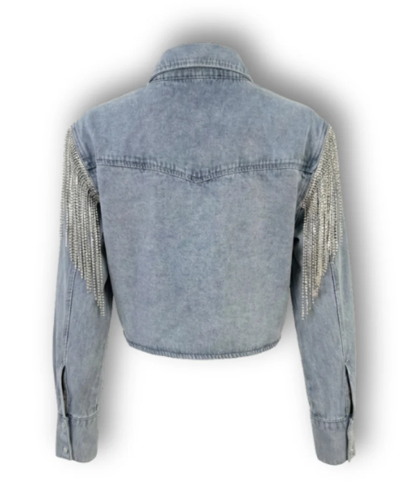 Daniel Diamond Rhinestone Fringe Free Dreaming Denim Tie Shirt - BUTTON FRONT