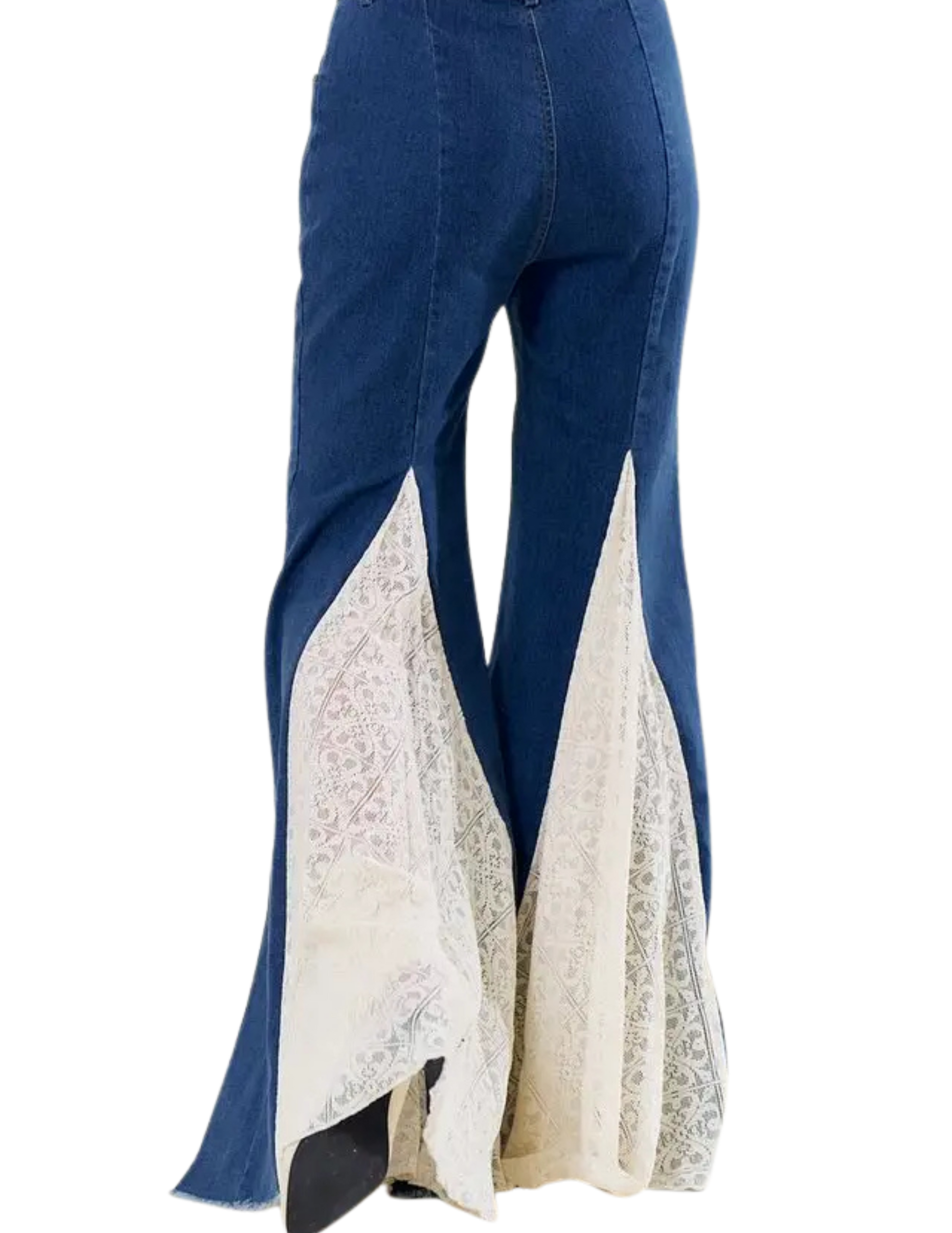 Lace Insert Bell Bottom Jeans - PANTS