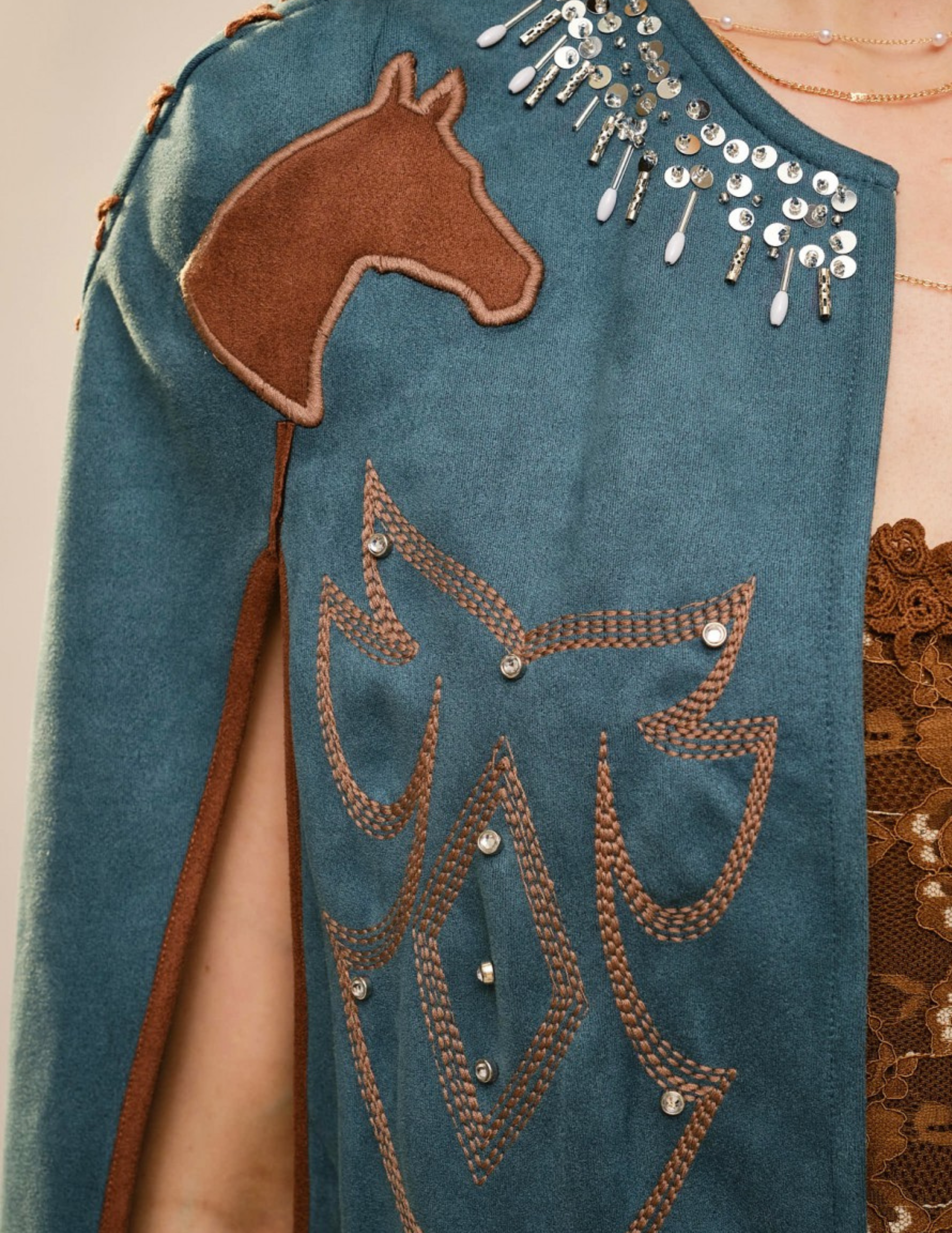 Western Embroidered Fringe Cape - JACKETS