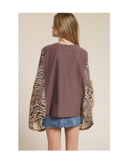 Western Vegas Motel Animal Print Kaftan Sleeve Top - CREWS