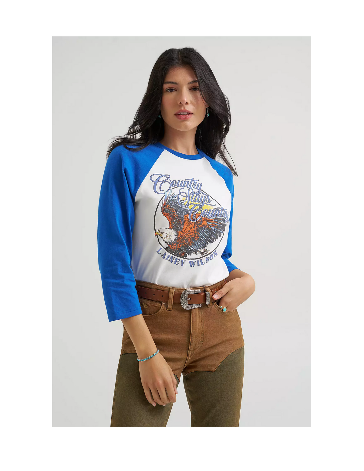 Wrangler x Lainey Wilson Country Stays Country Baseball Raglan Tee - WHITE / XS - RAGLAN