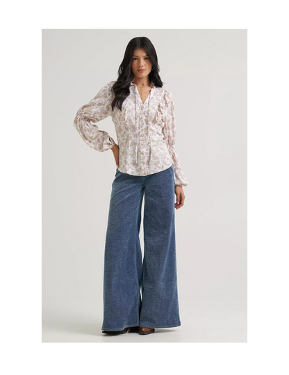 Wrangler x Lainey Wilson Folk Floral Ruffle Blouse - BUTTON FRONT