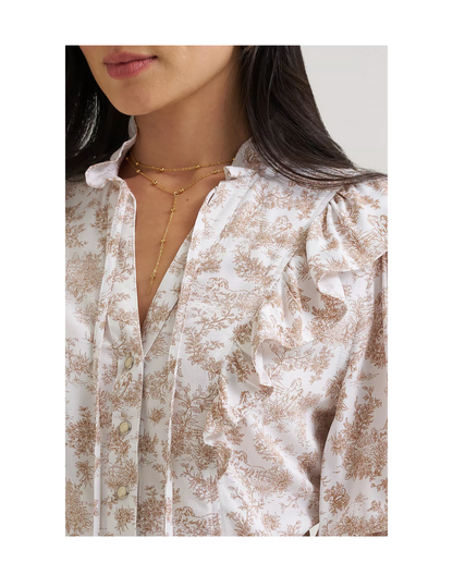 Wrangler x Lainey Wilson Folk Floral Ruffle Blouse - BUTTON FRONT