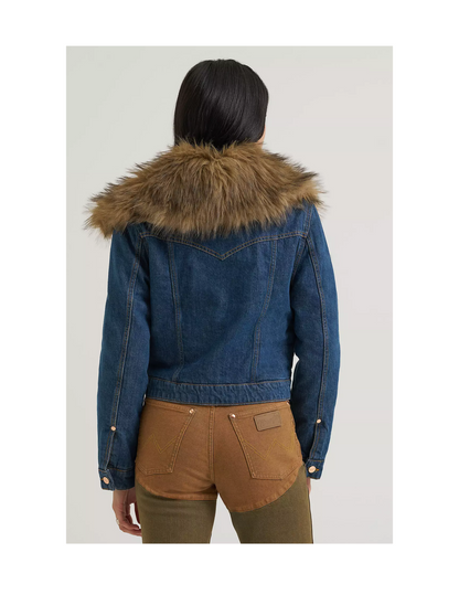 Wrangler x Lainey Wilson Fur Collar Denim Moto Jacket - JACKETS