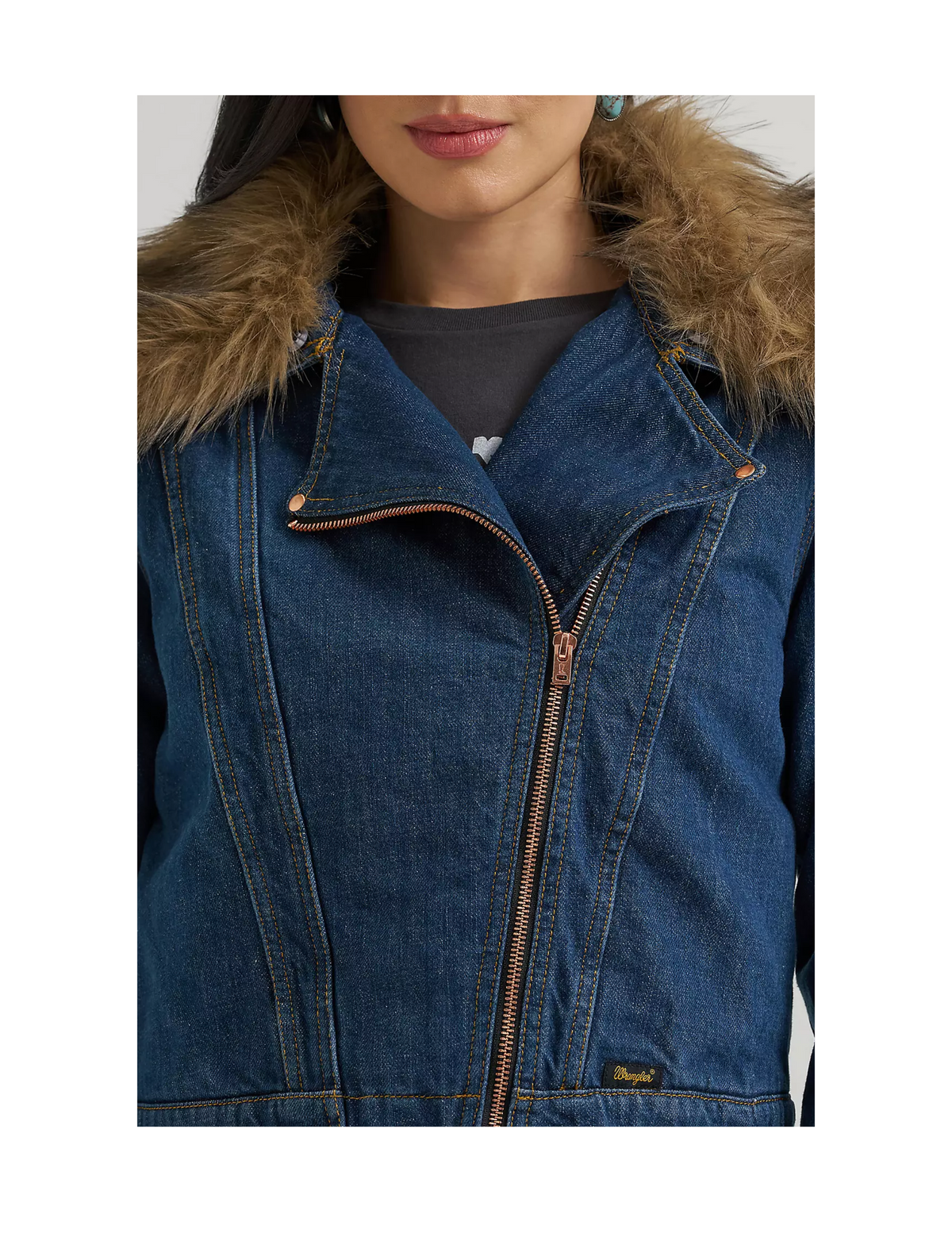 Wrangler x Lainey Wilson Fur Collar Denim Moto Jacket - JACKETS