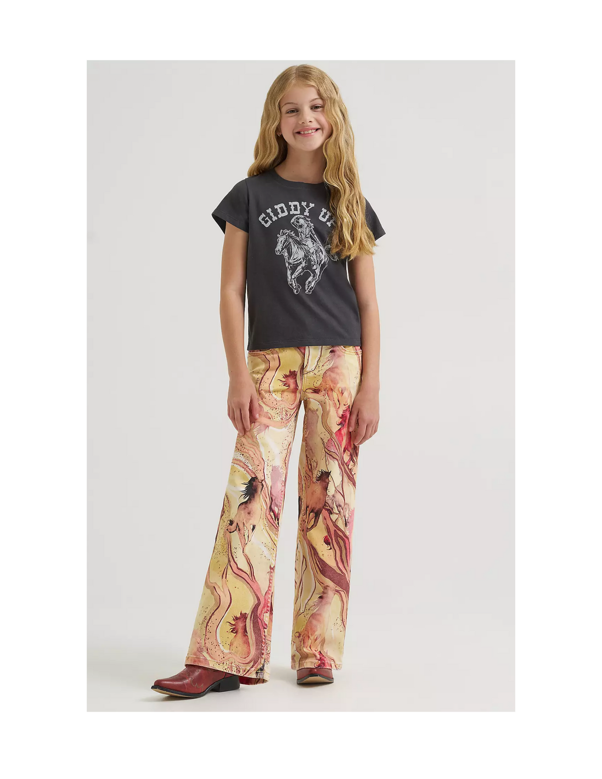 Wrangler x Lainey Wilson Girls Marble Horse Wide Leg Jeans - KIDS PANTS