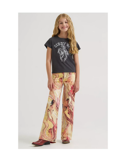 Wrangler x Lainey Wilson Girls Marble Horse Wide Leg Jeans - KIDS PANTS