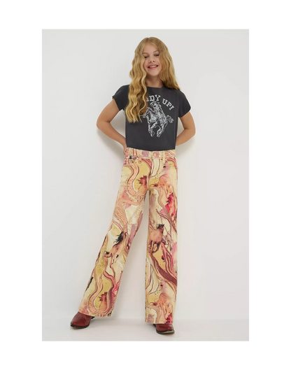 Wrangler x Lainey Wilson Girls Marble Horse Wide Leg Jeans - MULTI_COLORED / 7R - KIDS PANTS
