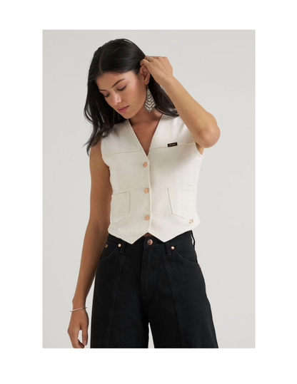 Wrangler x Lainey Wilson Iconic Denim Vest Pearl White - VESTS