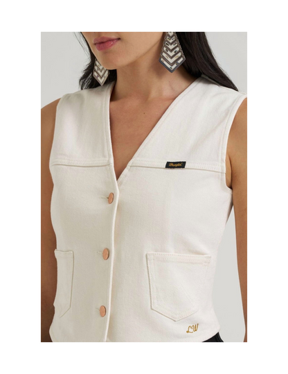 Wrangler x Lainey Wilson Iconic Denim Vest Pearl White - VESTS