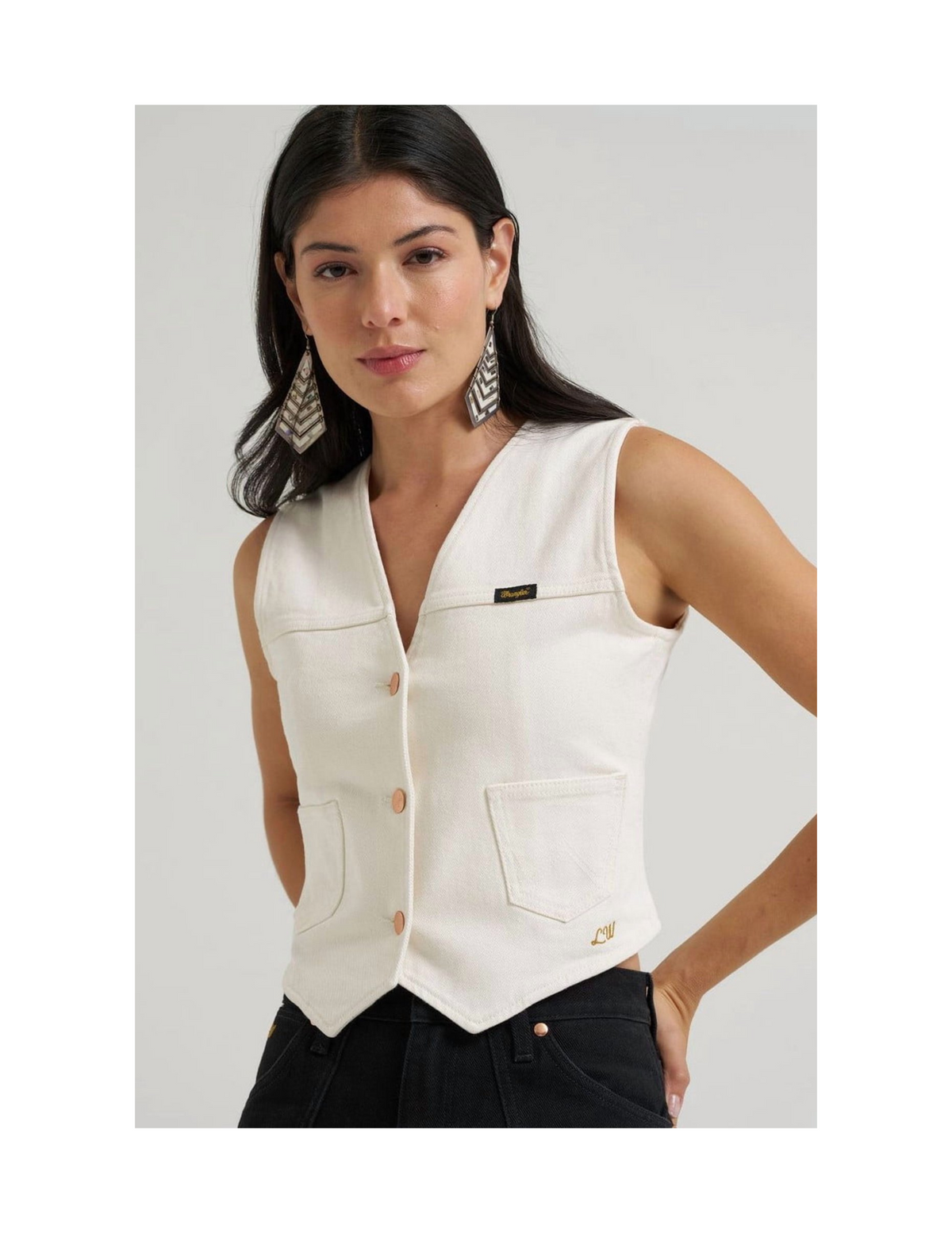 Wrangler x Lainey Wilson Iconic Denim Vest Pearl White - WHITE / XS - VESTS