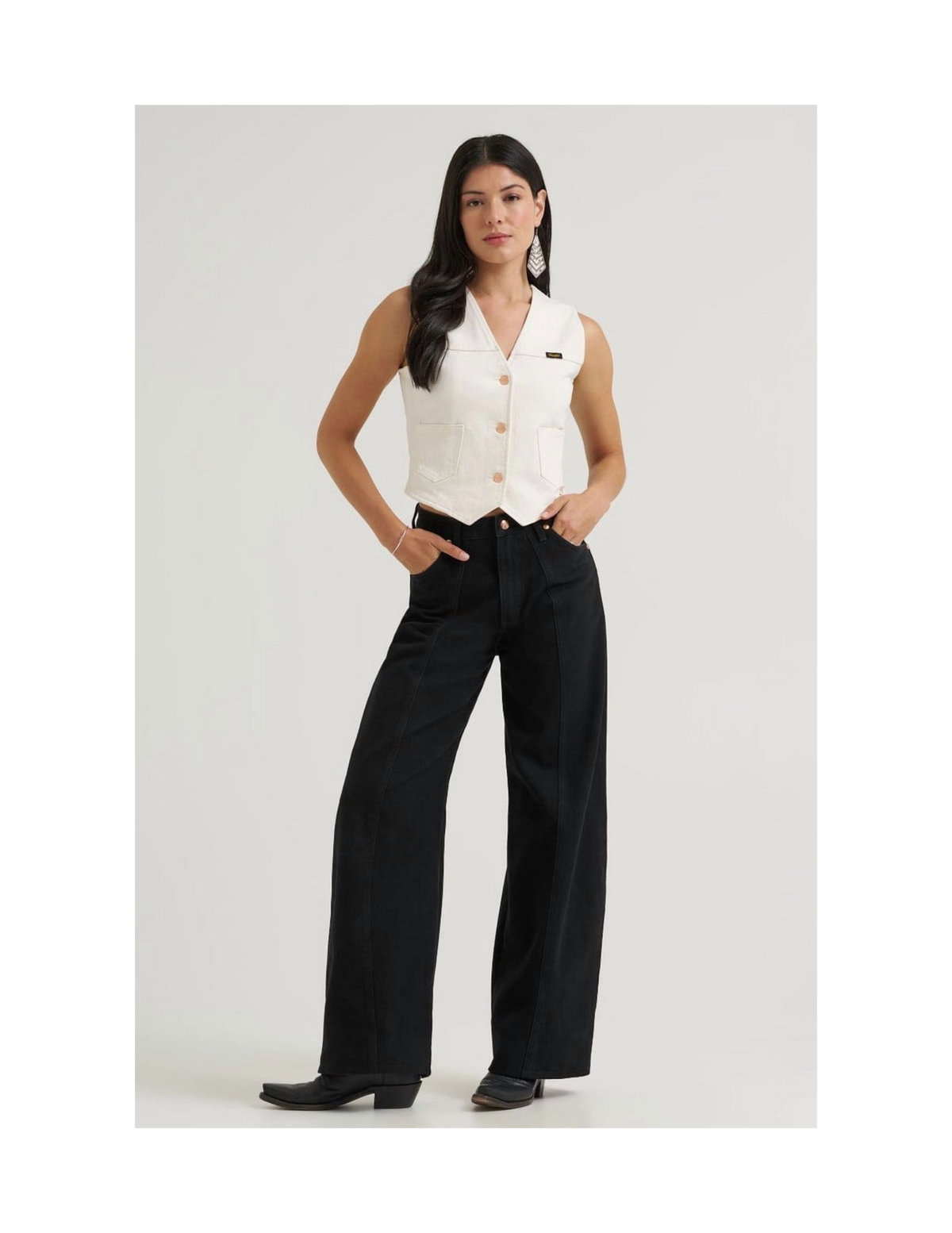 Wrangler x Lainey Wilson Iconic Denim Vest Pearl White - VESTS