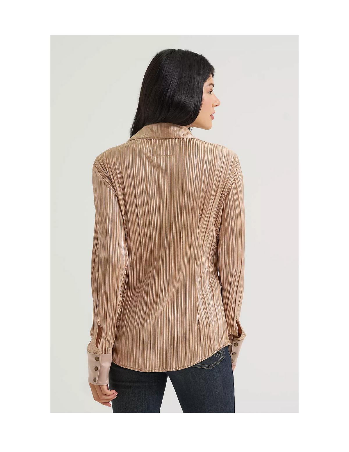 Wrangler x Lainey Wilson Pleated Snap Shirt Rose Gold - BUTTON FRONT