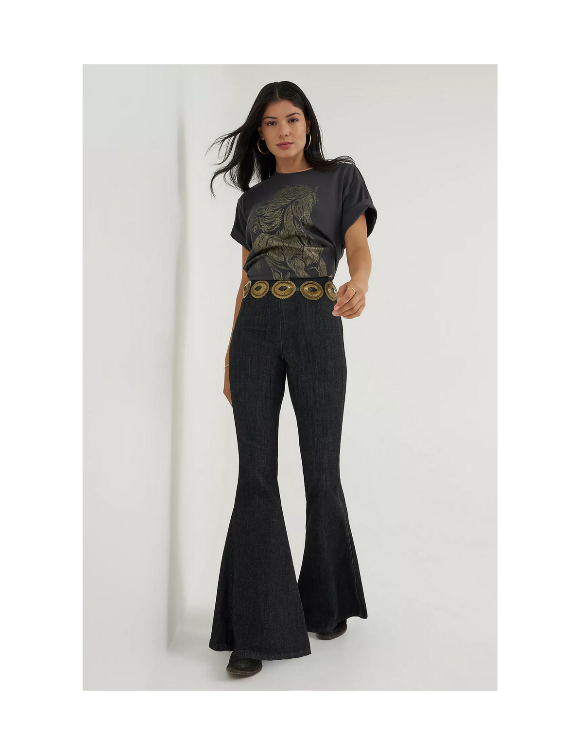Wrangler x Lainey Wilson Pull On Bell Bottom Washed Black - BLACK / 26/32 - PANTS