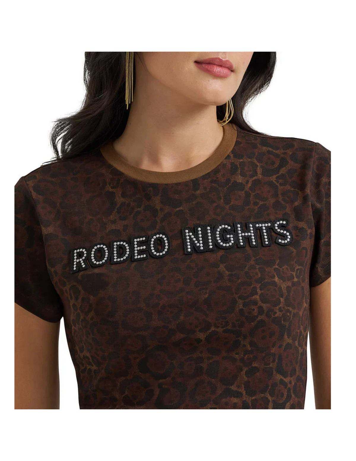Wrangler x Lainey Wilson Rodeo Nights Leopard Print T-Shirt - BROWN / XS - CREWS