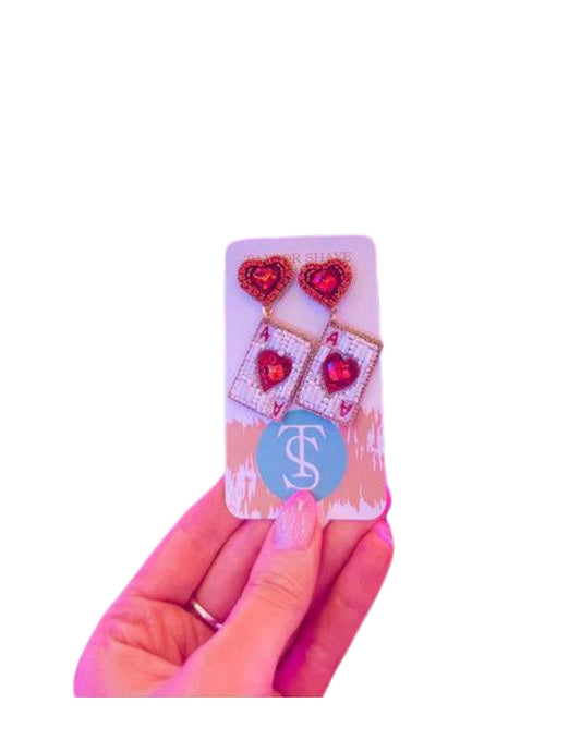 Ace of Hearts Card Beaded Earrings - JEWELRY