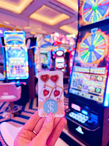 Ace of Hearts Card Beaded Earrings - JEWELRY