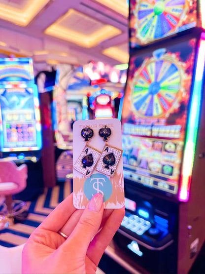 Ace of Spade Card Beaded Earrings - JEWELRY