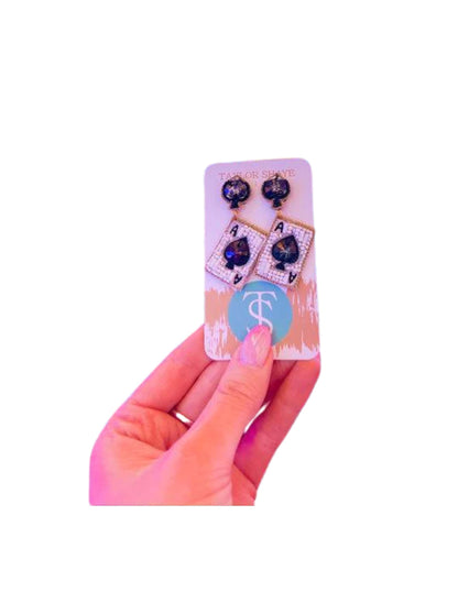 Ace of Spade Card Beaded Earrings - JEWELRY