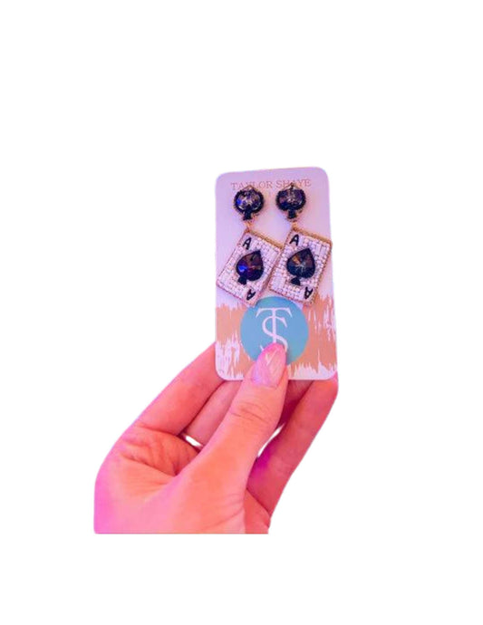 Ace of Spade Card Beaded Earrings - JEWELRY