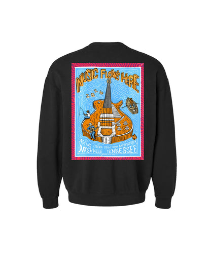 Ascend Music Flows Here Poster Crew Sweatshirt - CREW SWEATSHIRTS