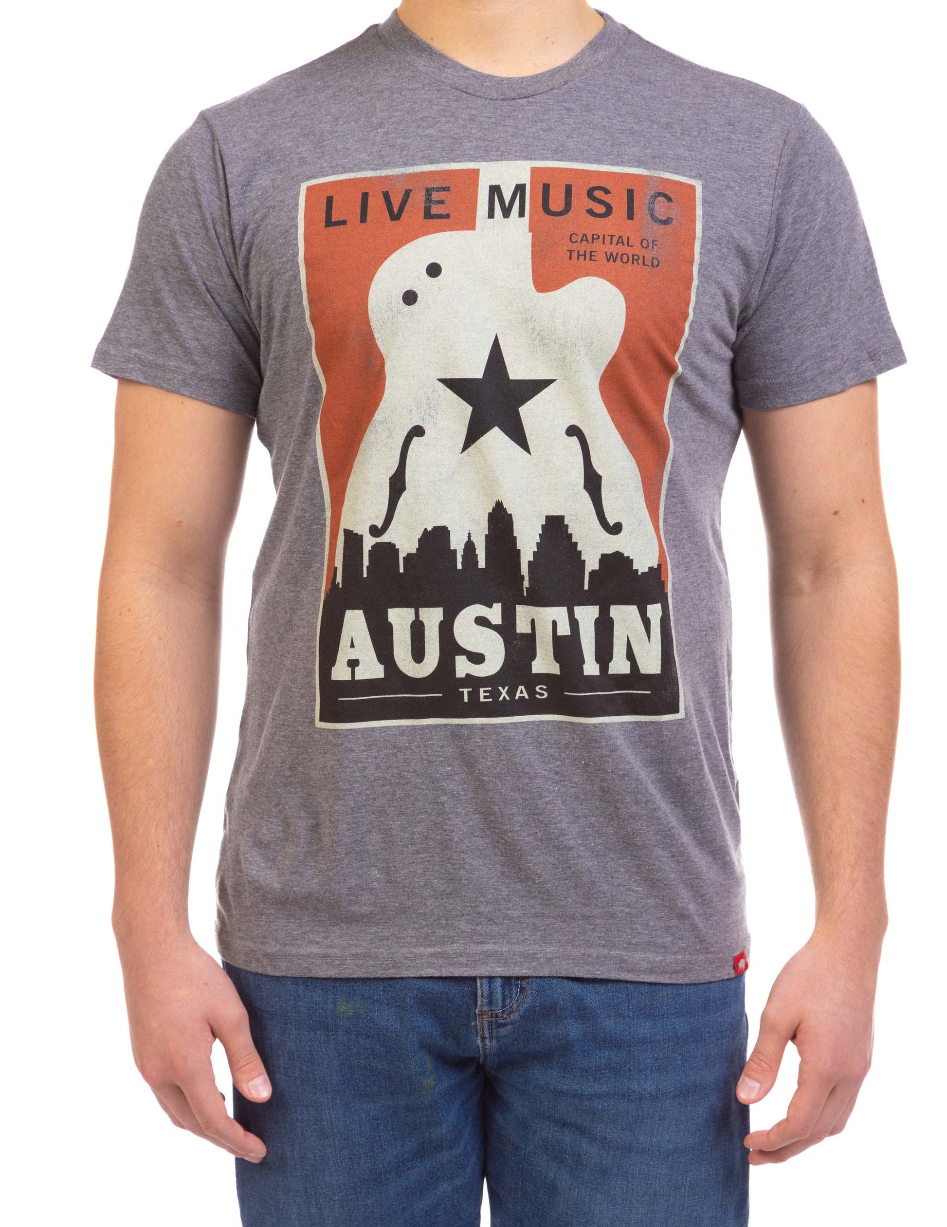 Austin Skyline Guitar Poster T-Shirt - GRAY / SM - S/S
