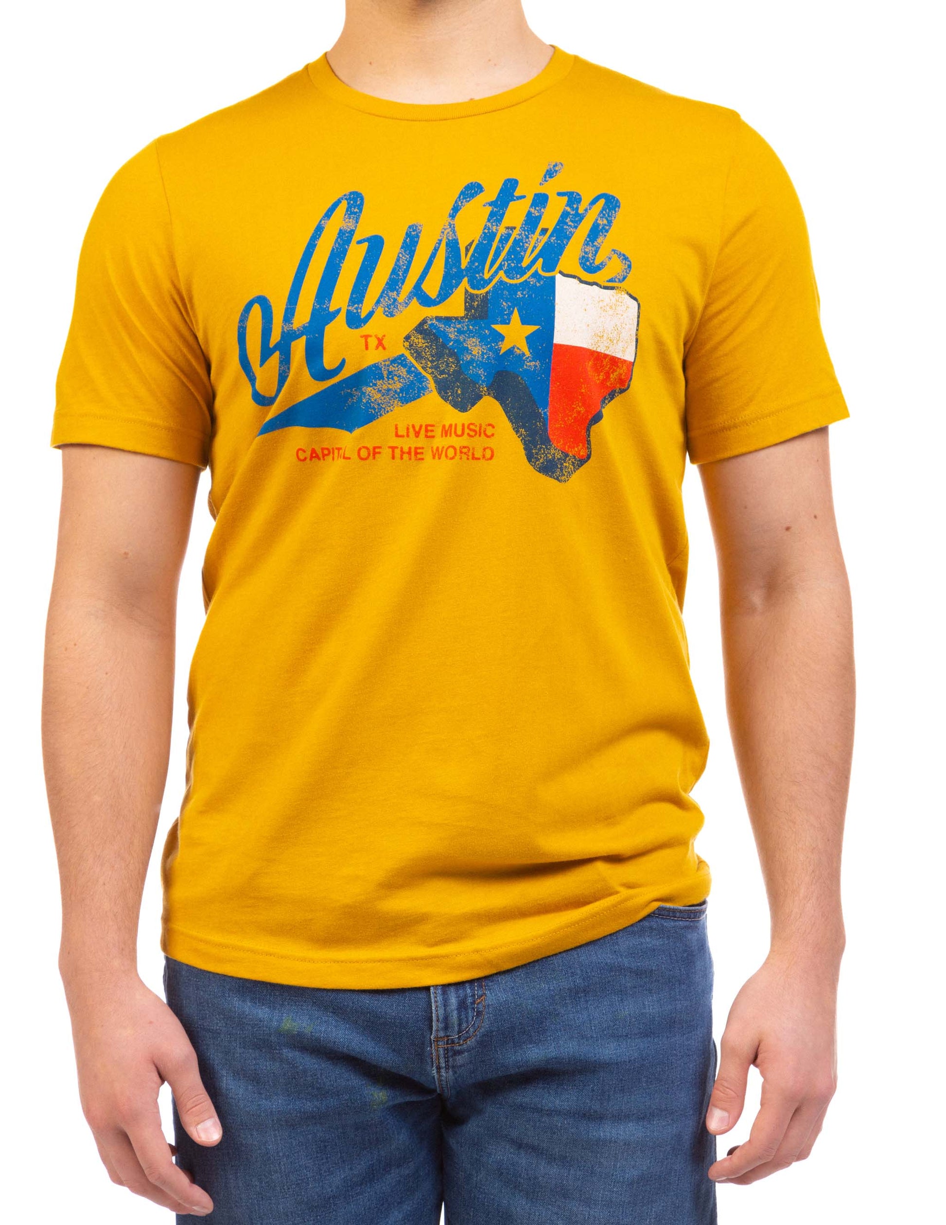Austin Texas Music Capital Retro T-Shirt - GOLD / SM - S/S