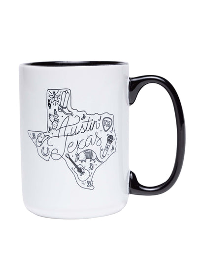 Austin Texas State Outline Mug - DRINKWARE