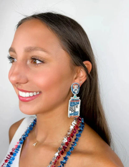 Beer Me Cans Beaded Earrings - JEWELRY