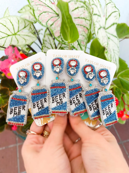 Beer Me Cans Beaded Earrings - JEWELRY