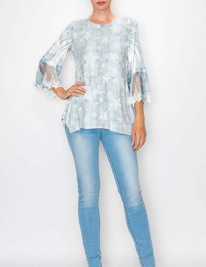Bell Sleeve Stars Fashion Top - L/S