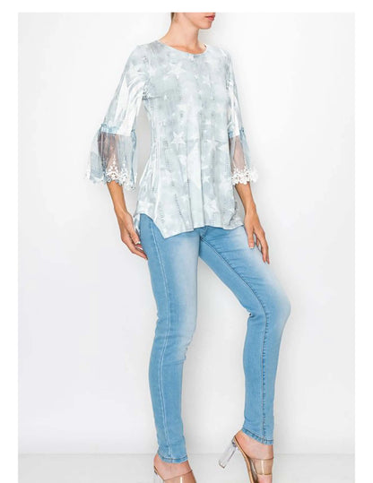 Bell Sleeve Stars Fashion Top - L/S