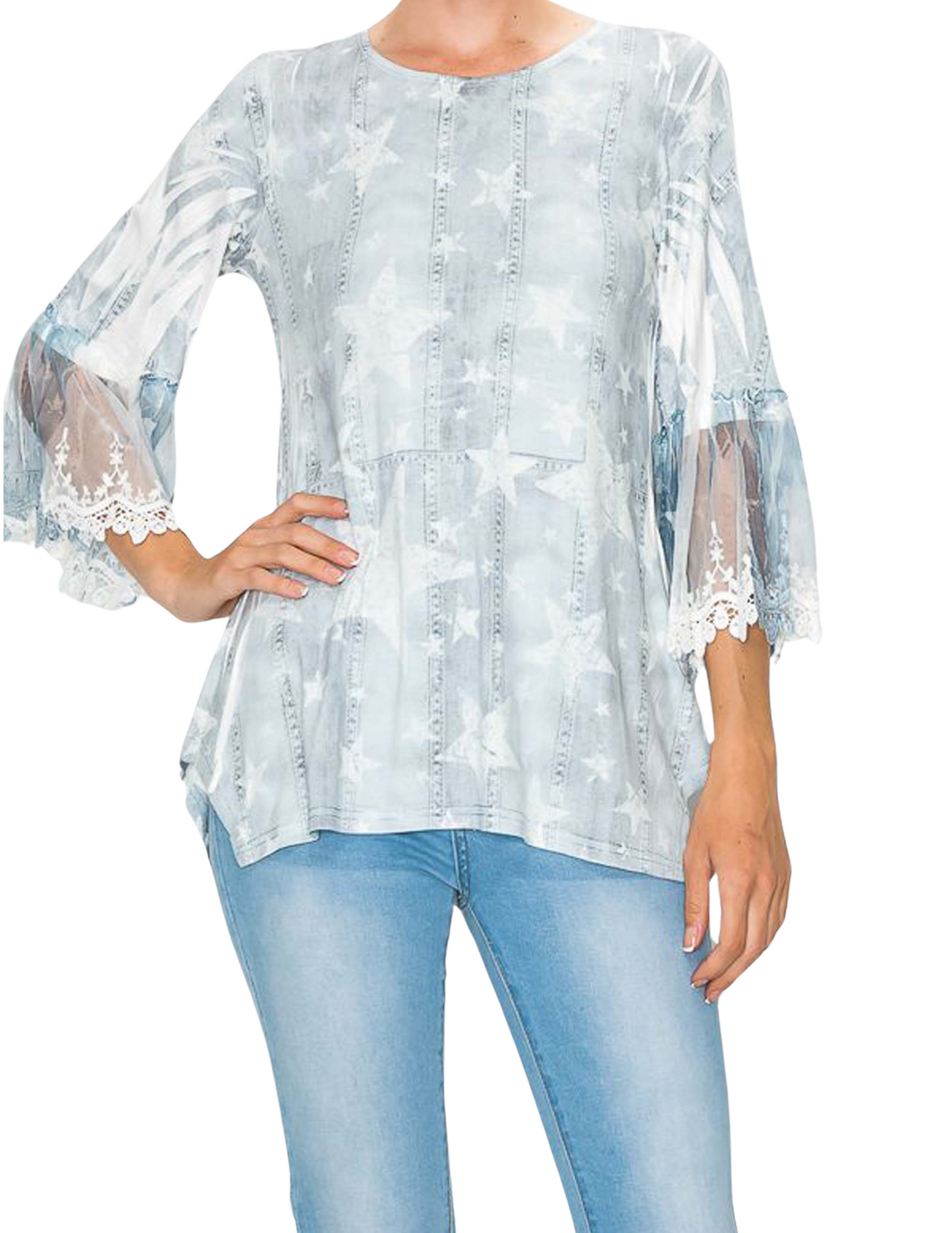 Bell Sleeve Stars Fashion Top - L/S