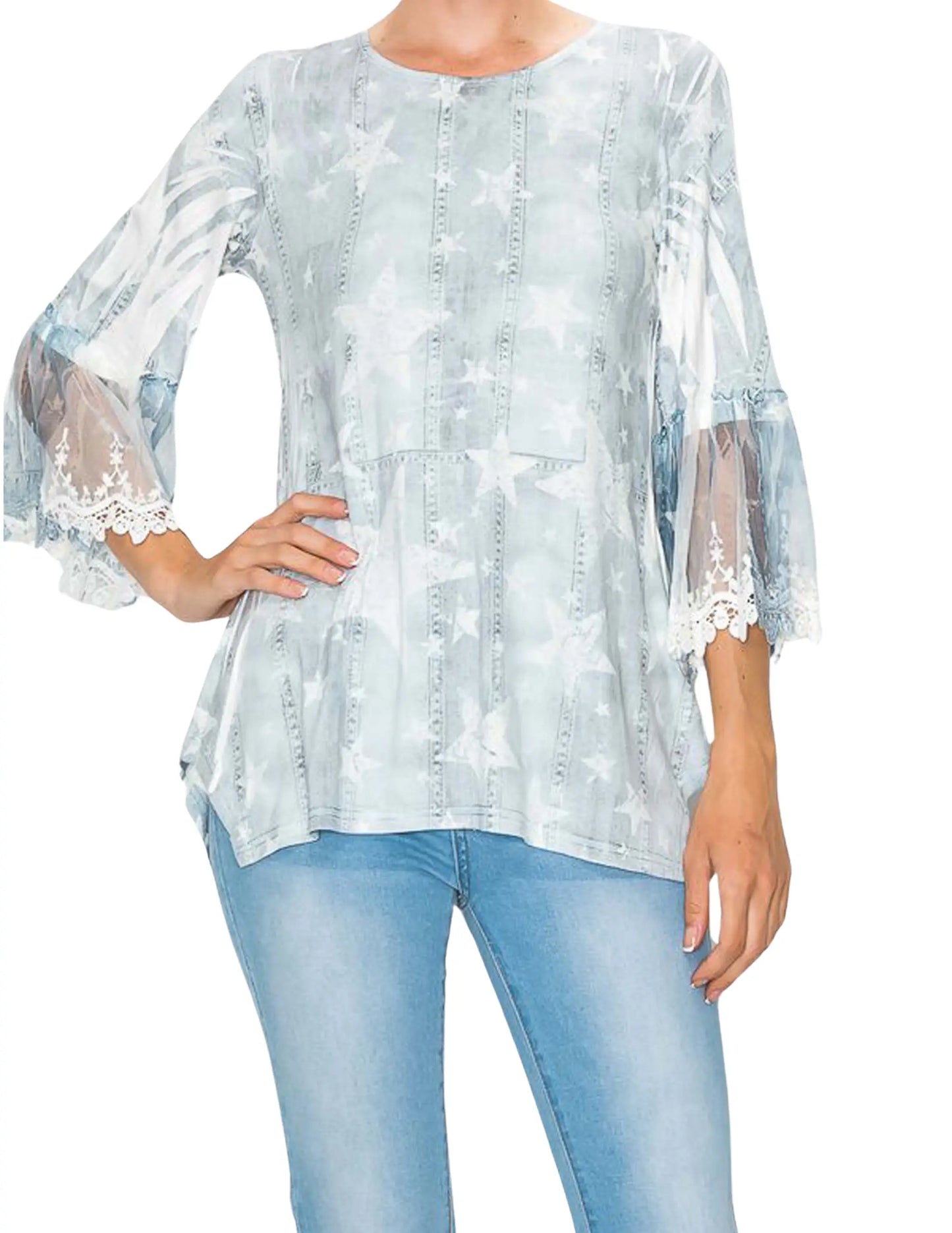 Bell Sleeve Stars Fashion Top - L/S