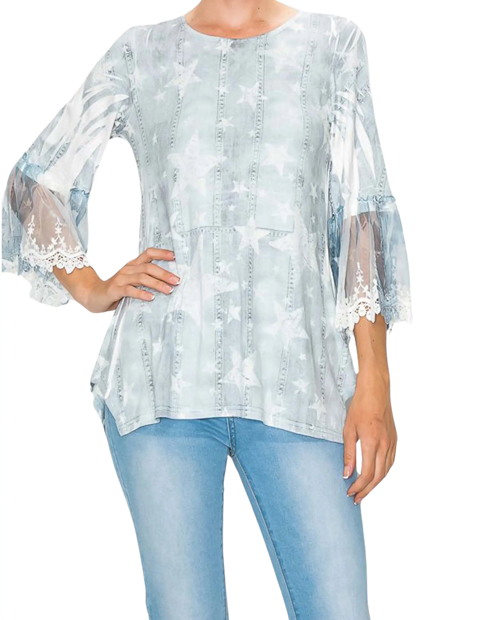 Bell Sleeve Stars Fashion Top - L/S