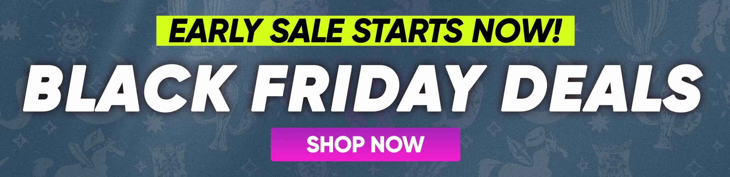 Black friday deals banner with purple button and yellow text