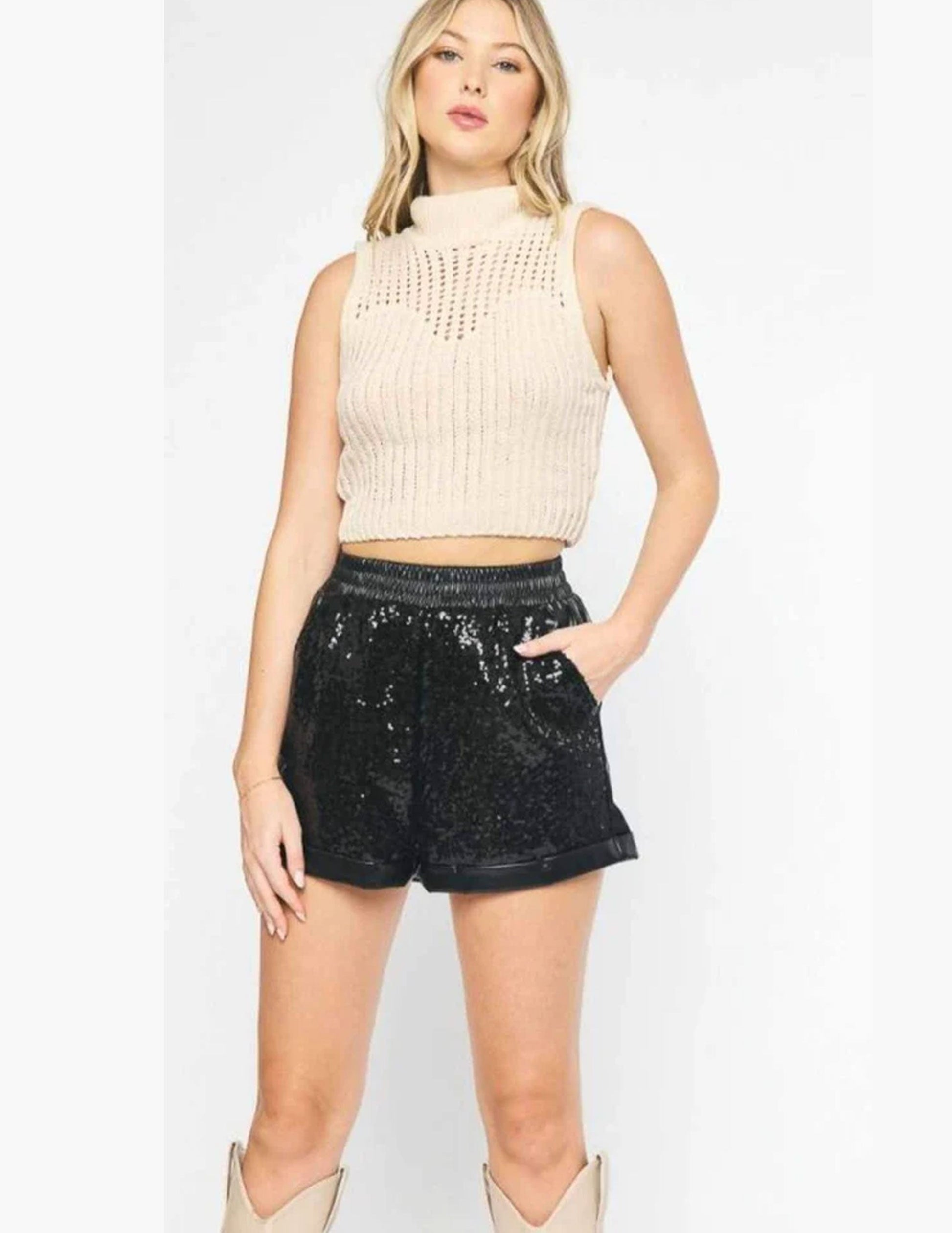 Black Shorts with Sequin Patches - SHORTS