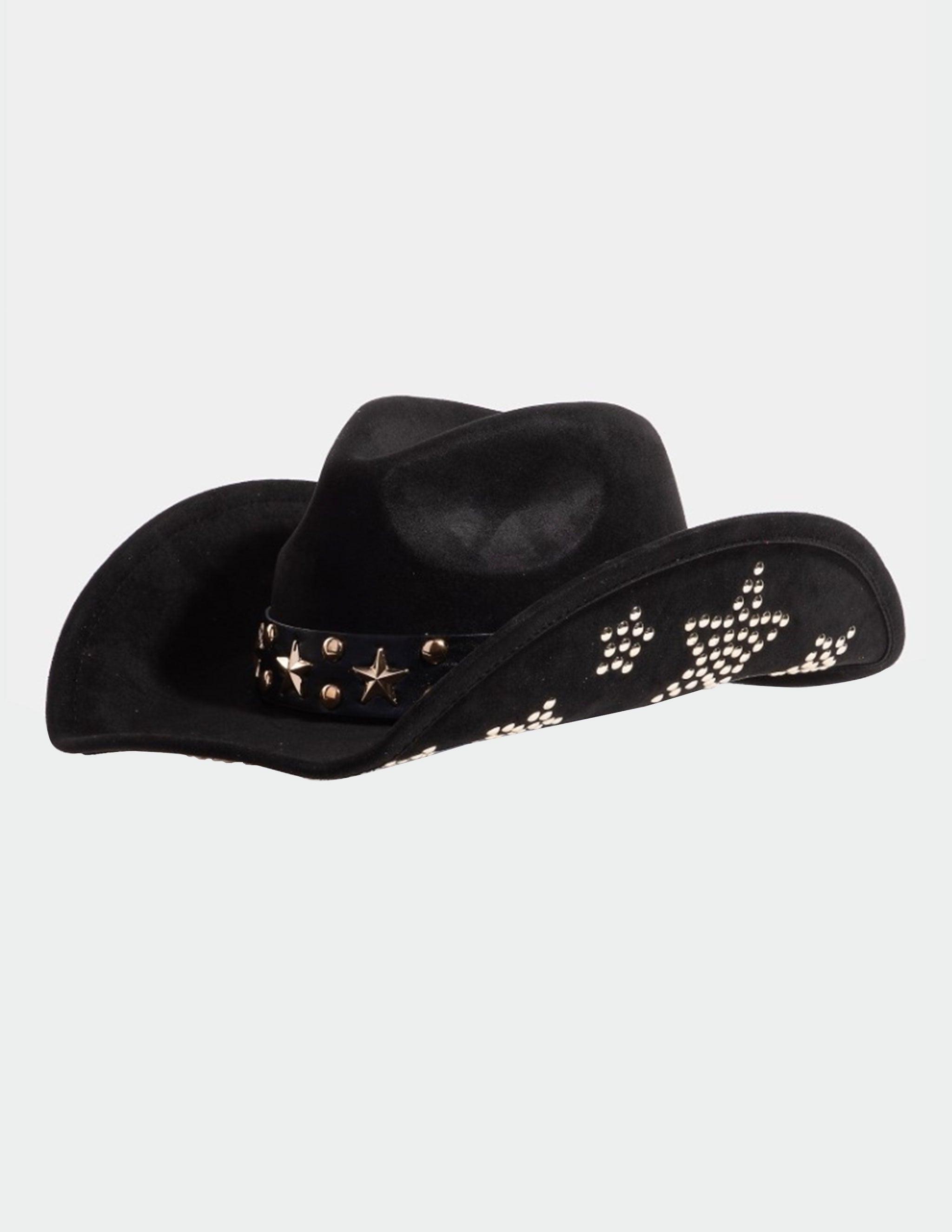 Black Star Studded Band Faux Suede Cowboy Hat - OpryShop