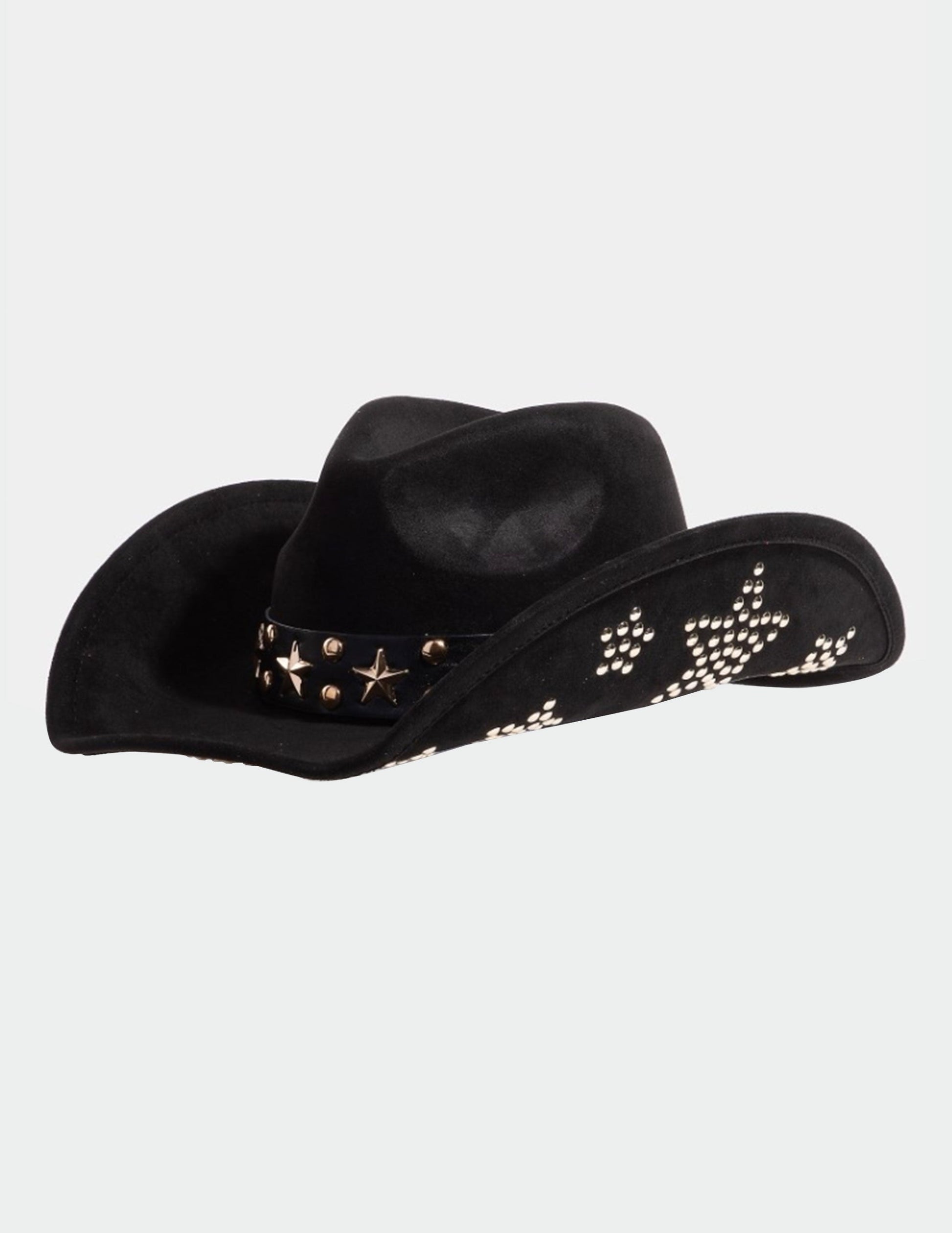 Black Star Studded Band Faux Suede Cowboy Hat - COWBOY