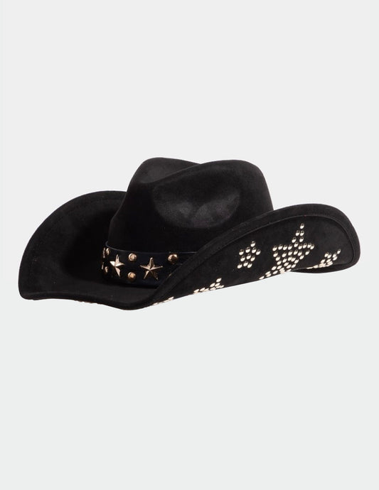 Black Star Studded Band Faux Suede Cowboy Hat - COWBOY