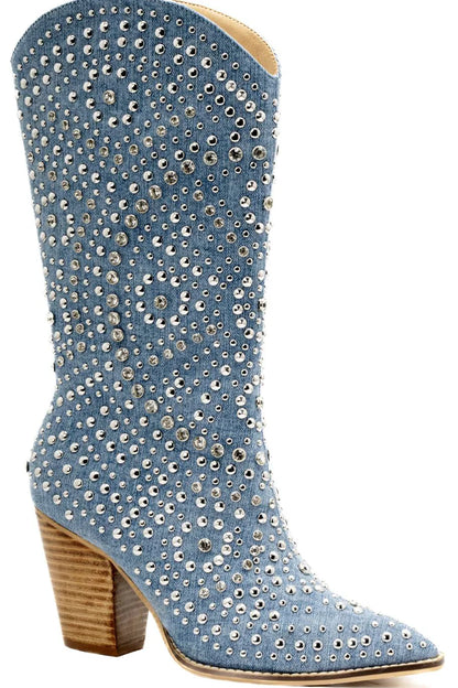 Boot Scootin’ Bedazzled Calf Boot by Corkys - DENIM / 7 - BOOTS