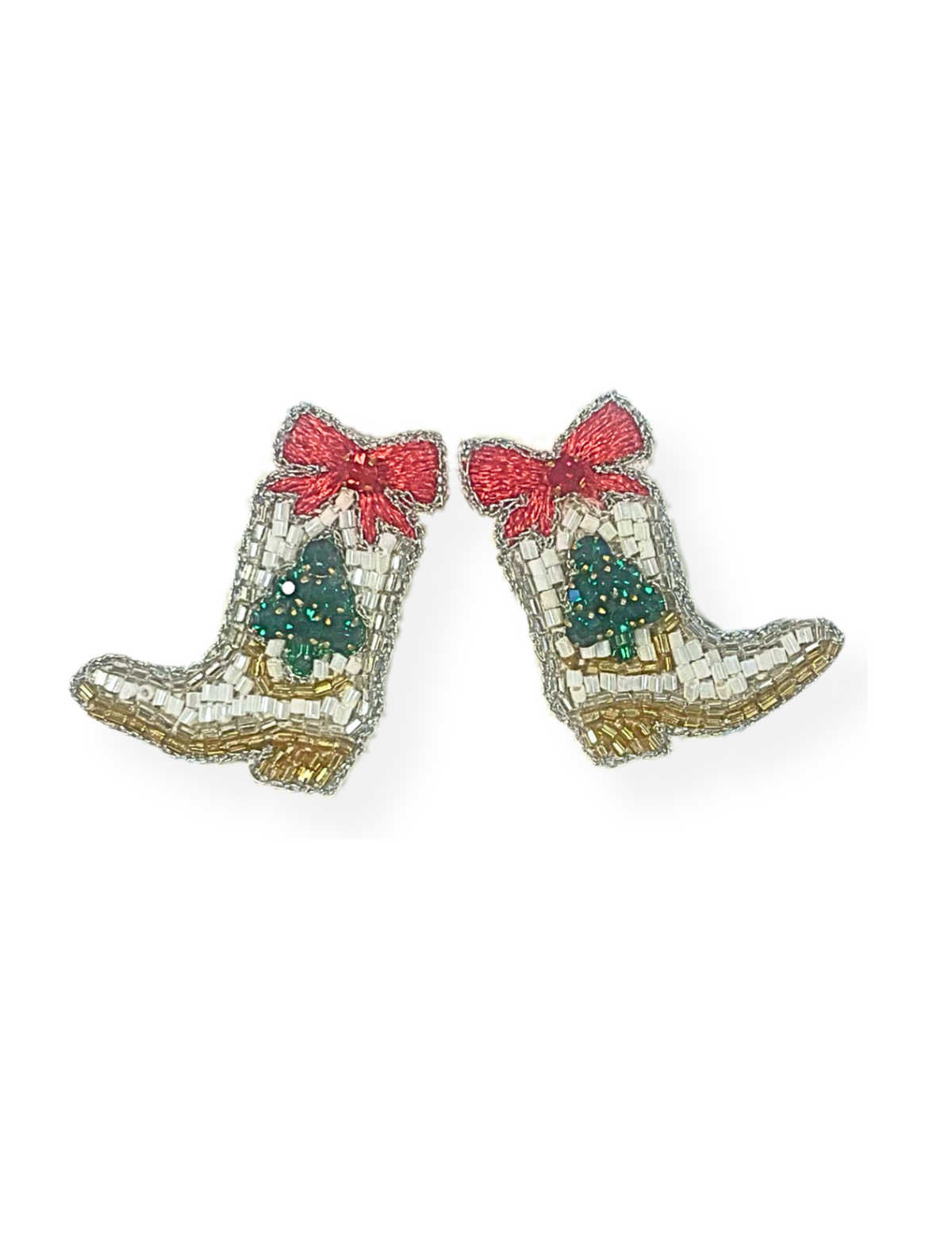 Christmas Tree Boot Beaded Earrings - JEWELRY