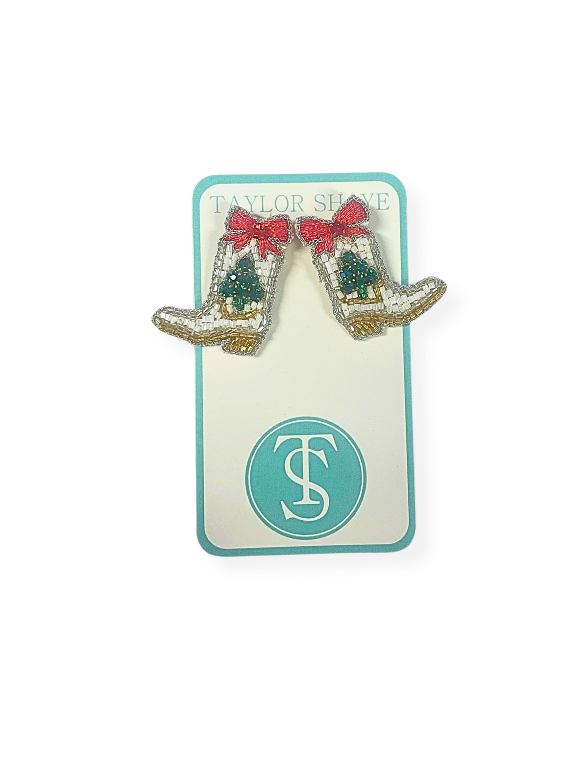 Christmas Tree Boot Beaded Earrings - JEWELRY