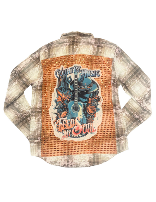 Country Music Feed My Soul Sequin Flannel - L/S