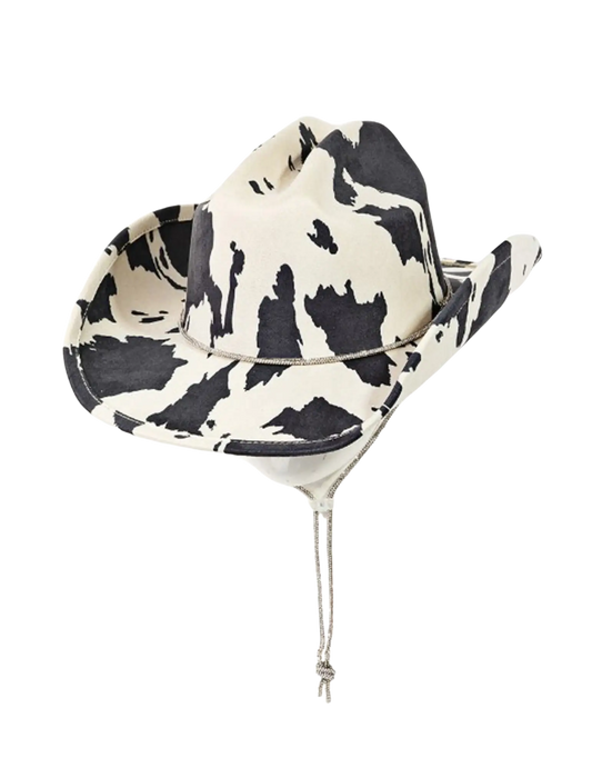 Cow Print Drawstring Cowboy Hat - HATS