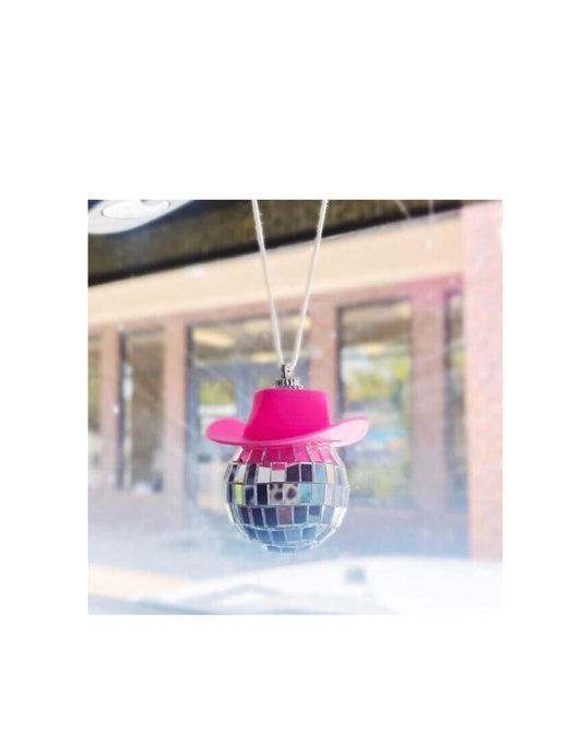 Cowboy Hat Disco Ball Car Charm - PINK - AUTO