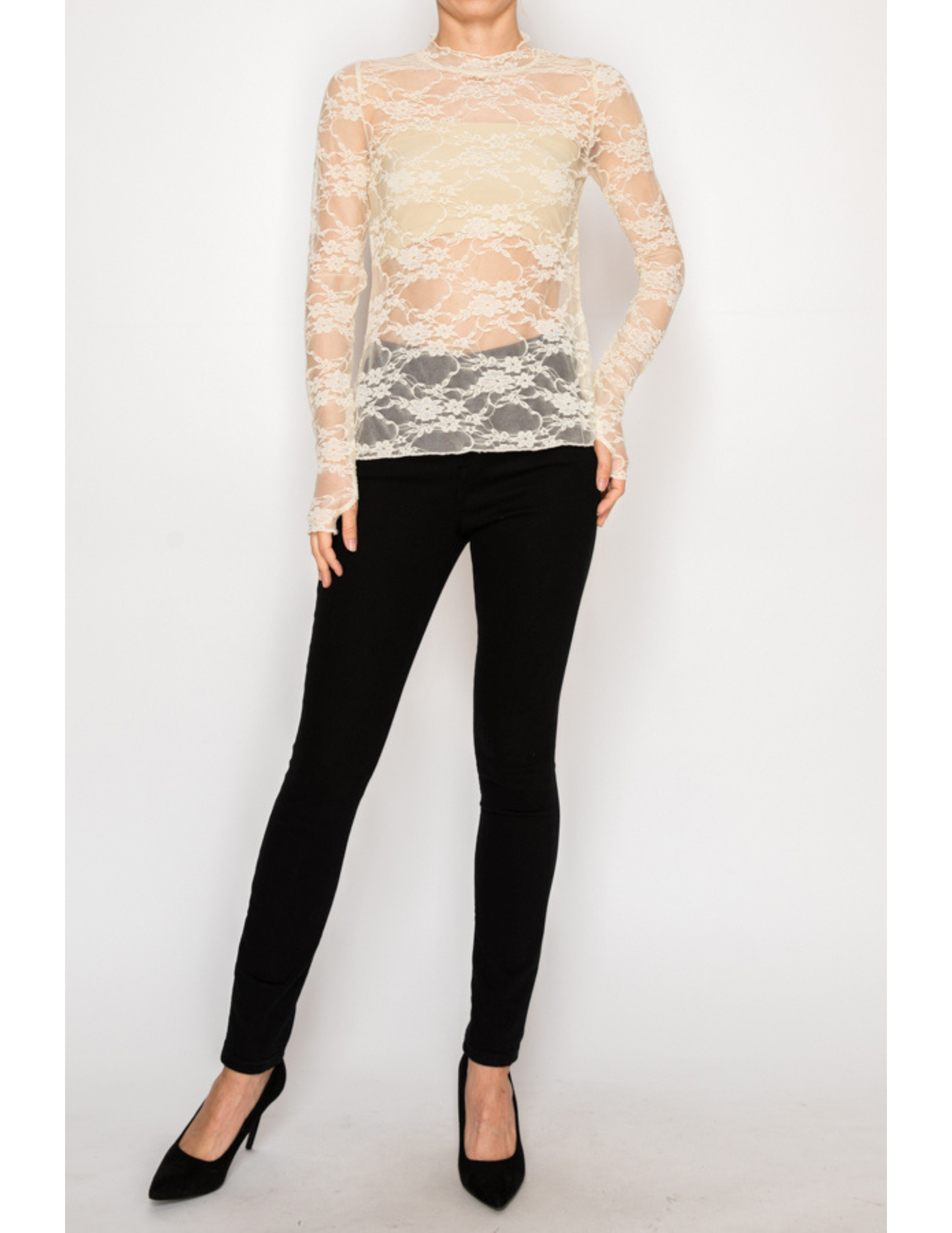 Cream Lace Mesh Layering Top - CREWS